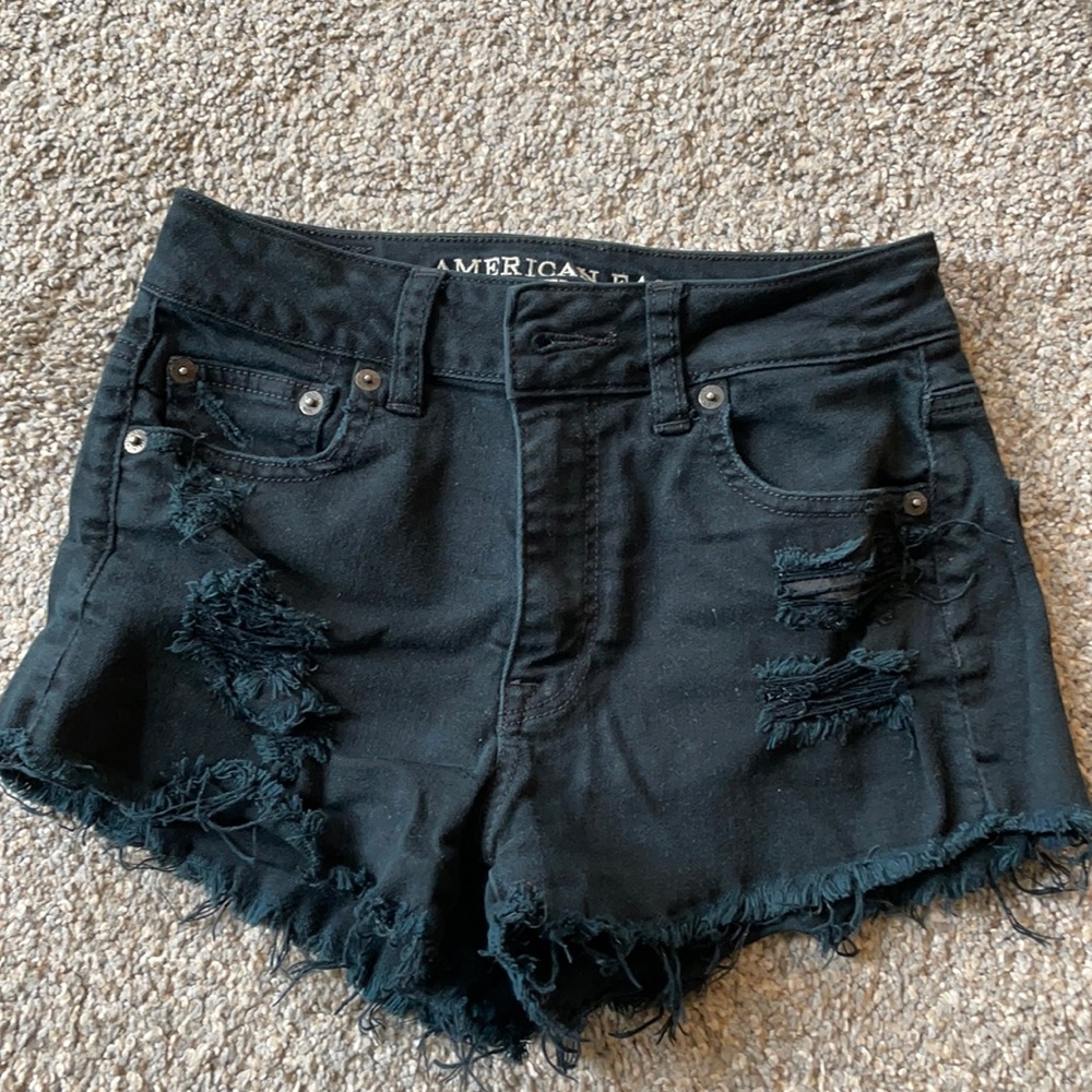 Black hi-rise ripped shorts American Eagle